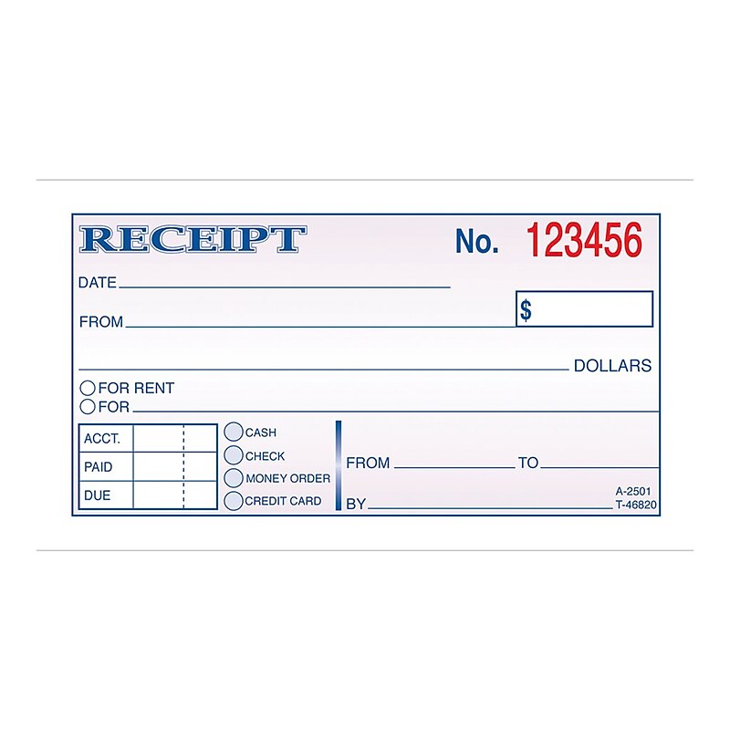 Adams Receipts Book, 2.75"L x 5.38"W, 50 Sheets/Book, 3/Pack (DC2501-3) image 1