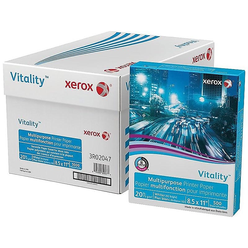 Xerox Vitality 8.5" x 11" Multipurpose Paper, 20 lbs., 92 Brightness, 500 Sheets/Ream, 10 Reams/Carton (3R02047) image 1