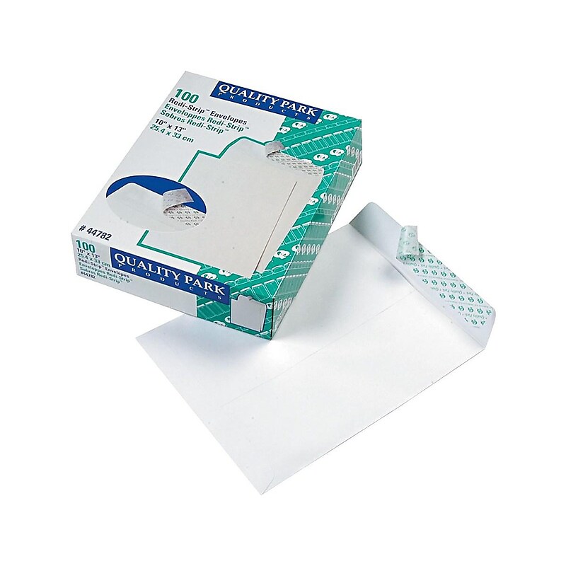 Quality Park Redi-Strip Catalog Envelopes, 10" x 13", White Wove, 100/Box (QUA44782) image 1