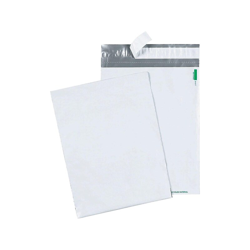 9"W x 12"L Redi-Strip Poly Mailers, White, 100/Pack (QUA46190) image 1