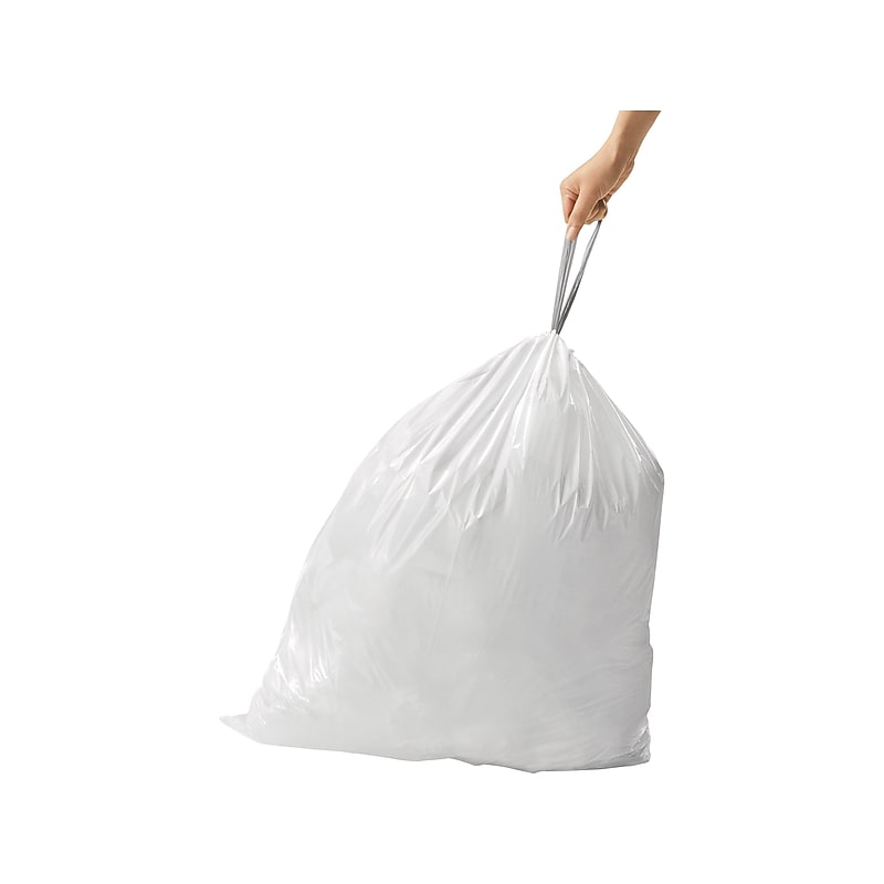 simplehuman Code P 13-16 Gallon Trash Bag, 9" x 12", Low Density, 1.4 mil, White, 200 Bags/Box (CW0274) image 1