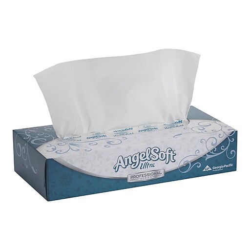 Angel Soft Ultra Professional Series Standard Facial Tissues, 2Ply, 125 Sheets/Box, 10 Boxes