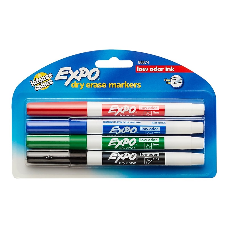 Expo Low Odor Dry Erase Markers, Fine Tip, Assorted, 4/Pack (86674) image 1