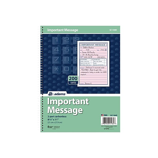 Adams Phone Message Pad, 5.5" x 3.8", Ruled, Pink, 50 Sheets/Pad