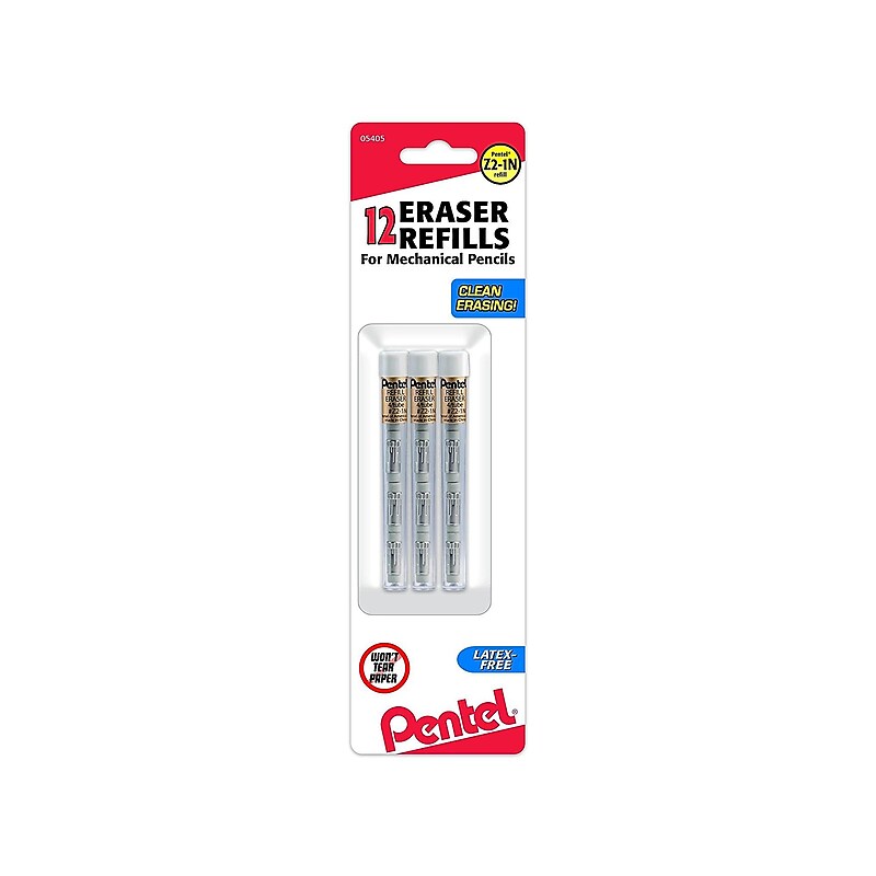 Pentel Z2-1N Eraser Refills, White, 12/Pack (Z21BP3-K6) image 1