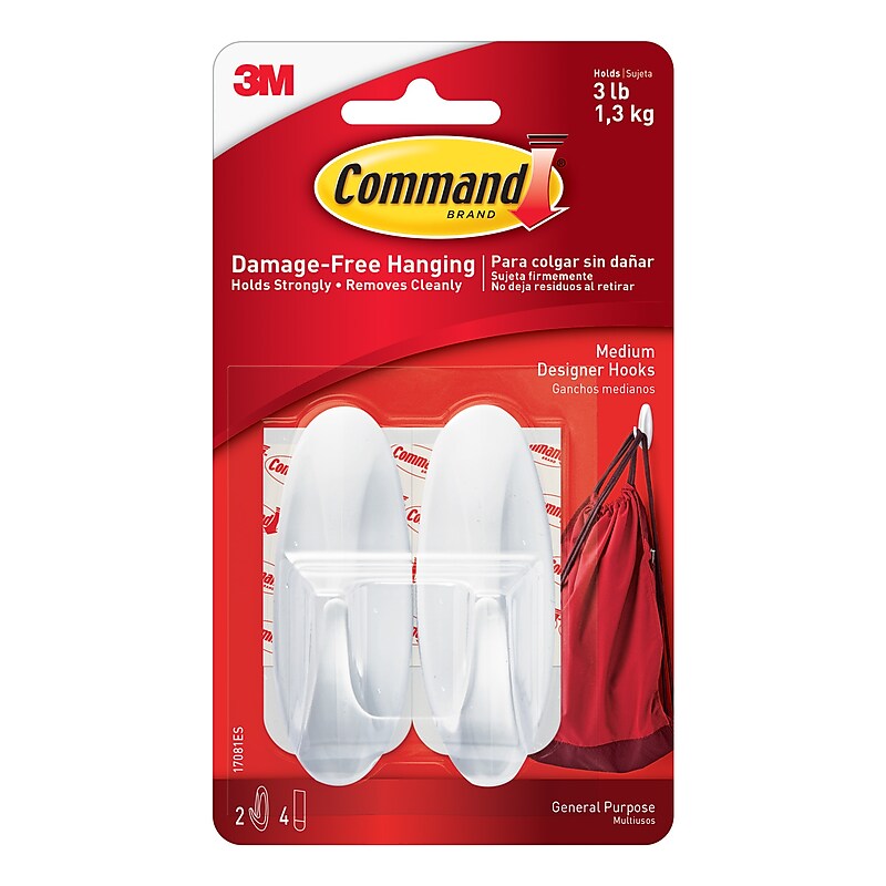 Command Medium Decorative Hooks, 3 lb., White, 2 Hooks, 4 Strips (17081-ALT) image 1