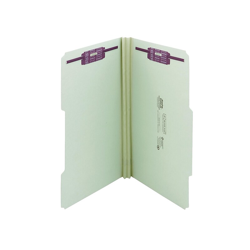 Smead Recycled Pressboard Classification Folders with SafeSHIELD Fasteners, 2/5-Cut Tab, Legal Size, Gray/Green, 25/Box (19982) image 1