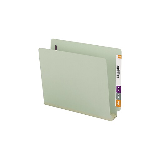 Smead End Tab Classification Folders with SafeSHIELD Fasteners, Letter Size, Gray/Green, 25/Box