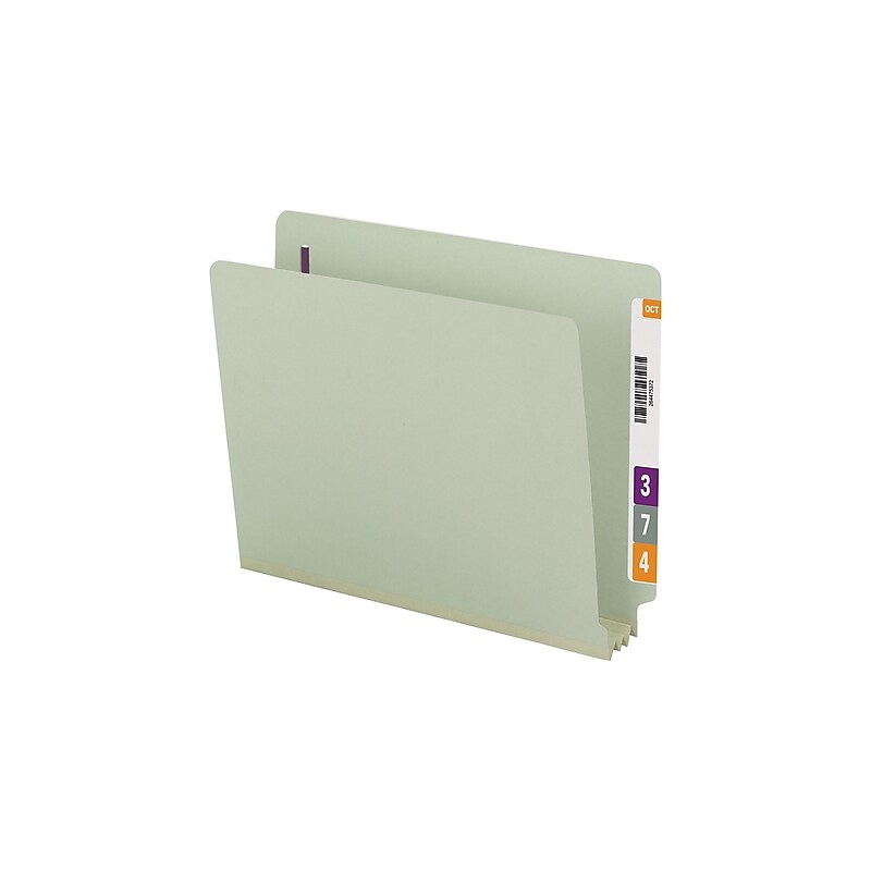 Smead End Tab Classification Folders with SafeSHIELD Fasteners, Letter Size, Gray/Green, 25/Box (34725) image 1