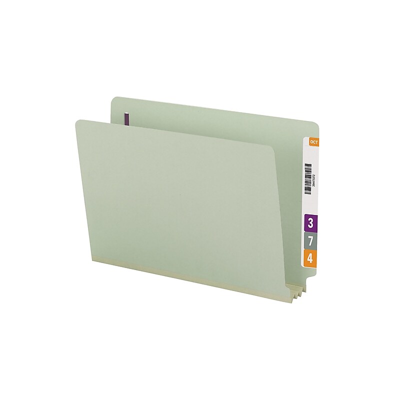 Smead End Tab Classification Folders with SafeSHIELD Fasteners, Legal Size, Gray/Green, 25/Box (37725) image 1