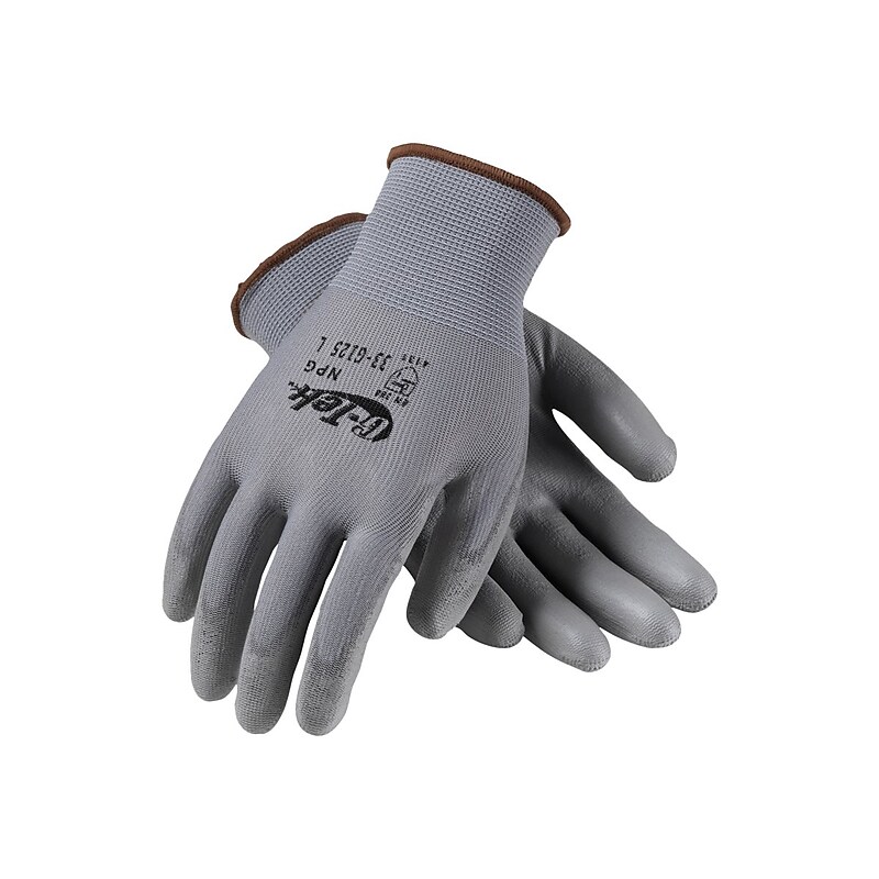 G-Tek 33-G125 Polyurethane Coated Nylon Gloves, Large, 13 Gauge, Gray, 12 Pairs (33-G125/L) image 1