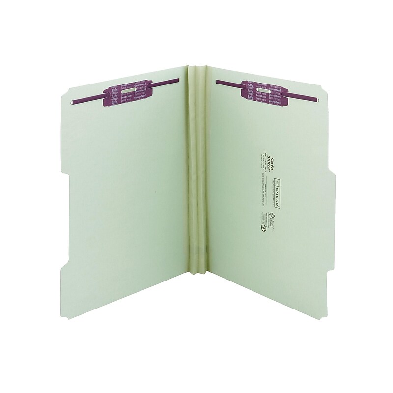 Smead Pressboard Classification Folders with SafeSHIELD Fasteners, 2/5-Cut Tab, Letter Size, Gray/Green, 25/Box (14982) image 1