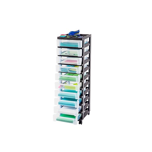 Staples 10 Drawers Durable Storage Tower, Black/Clear (116009) Staples