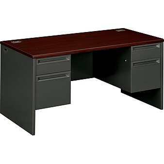HON 38000 60" Double Pedestal Desk, Mahogany/Charcoal (H38155NS)