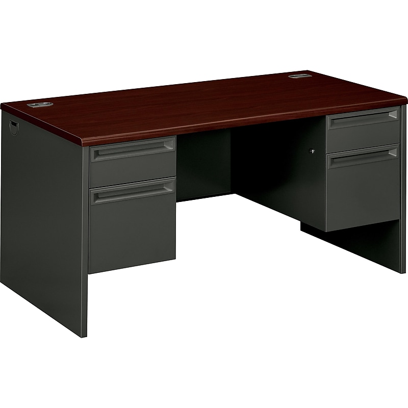 HON 38000 60" Double Pedestal Desk, Mahogany/Charcoal (H38155NS) image 1