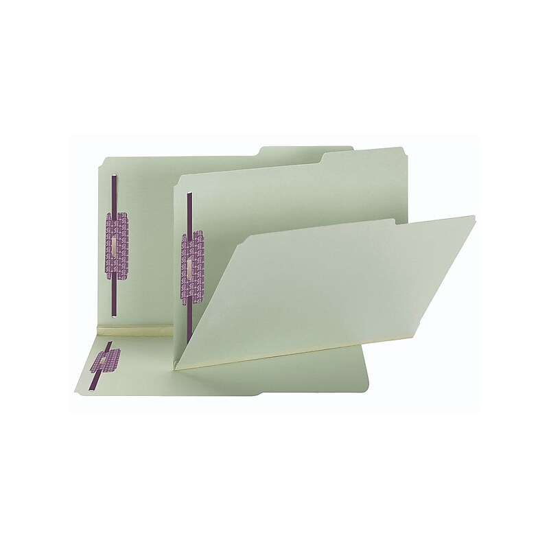 Smead SafeSHIELD 60% Recycled Heavy Duty Pressboard Classification Folder, 2" Expansion, Legal Size, Gray/Green, 25/Box (19920) image 1