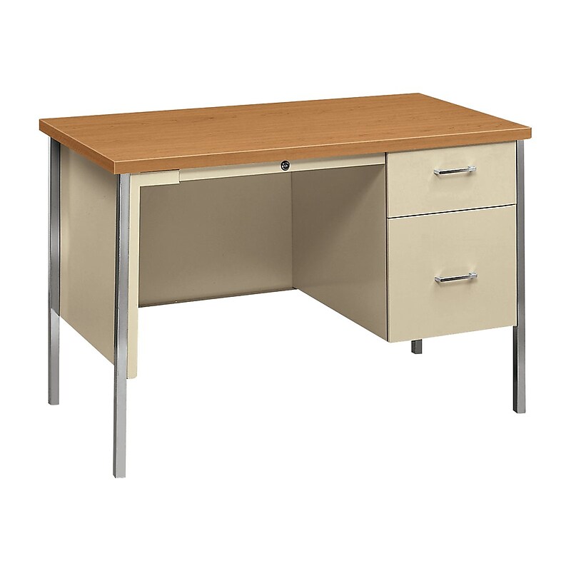 HON 34000 Series 45" Single Pedestal Desk, Harvest Maple/Putty (H34002RCL) image 1