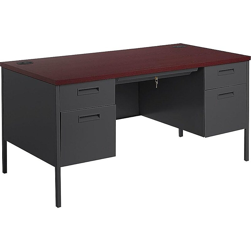 HON Metro Classic 60" Double Pedestal Desk, Mahogany/Charcoal (HONP3262NS) image 1