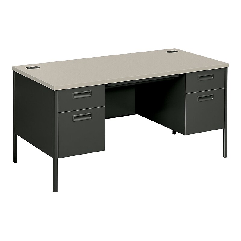 HON Metro Classic 60" Double Pedestal Desk, Gray/Charcoal (HP3262G2S) image 1