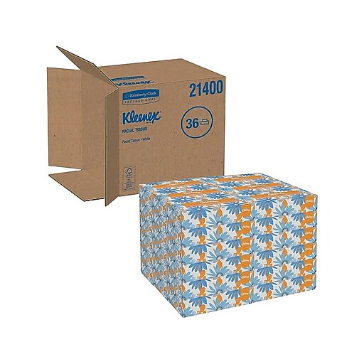 Kleenex Standard Facial Tissue, 2Ply, White, 100 Sheets/Box, 36 Boxes