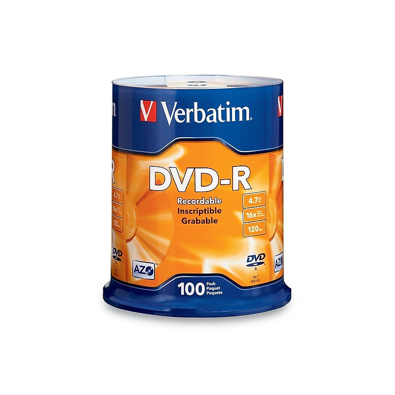 Verbatim 95102 16x DVD-R, Silver, 100/Pack image 1