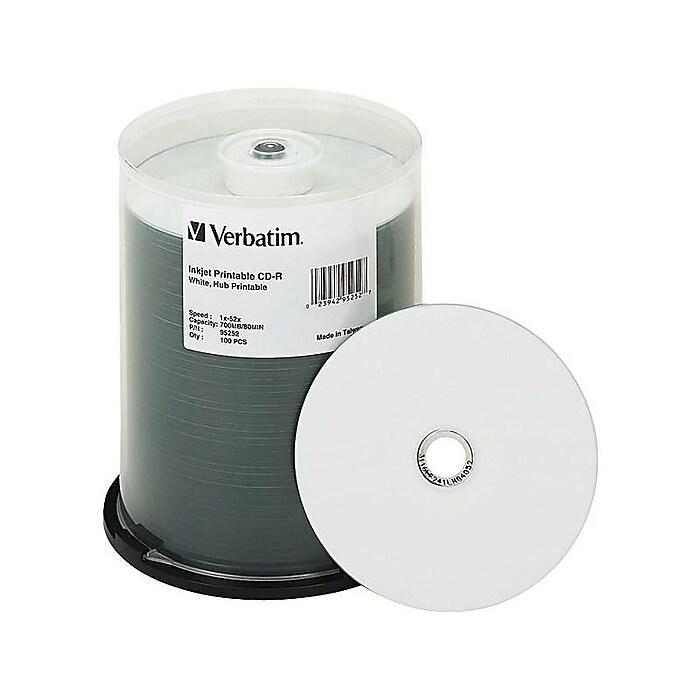 Verbatim 95252 52x CD-R, White lnkjet Printable, Hub Printable