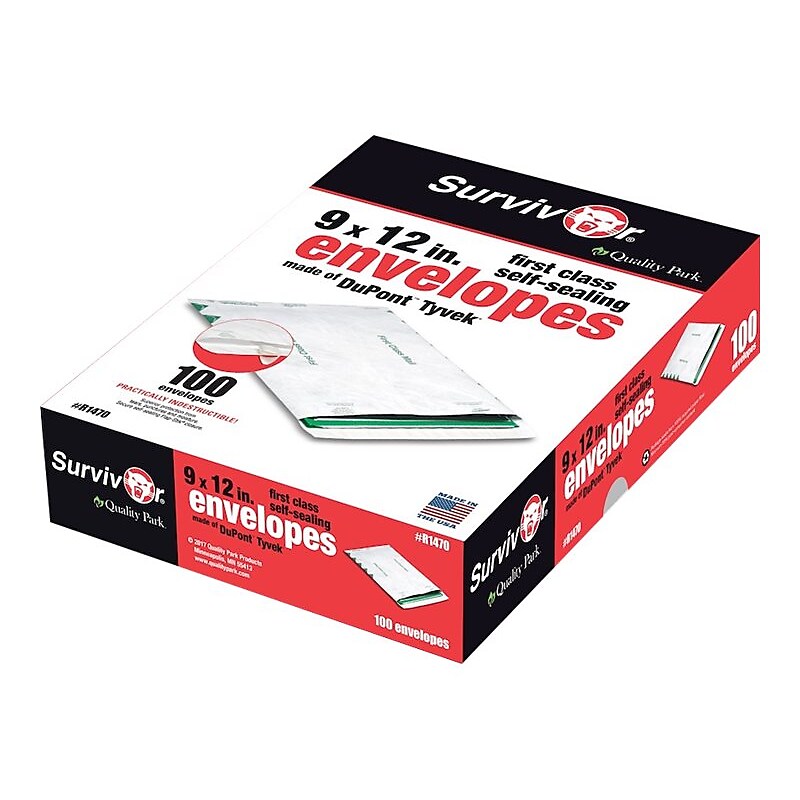 Quality Park Tyvek Survivor Self Seal Catalog Envelopes, 9" x 12", White, 100/Box (QUAR1470) image 1