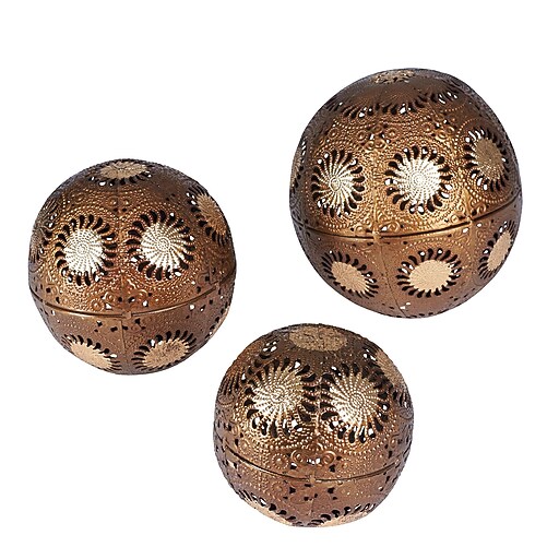 Household Essentials Metal Gold Sunburst Decorative Balls, 3 Piece Set