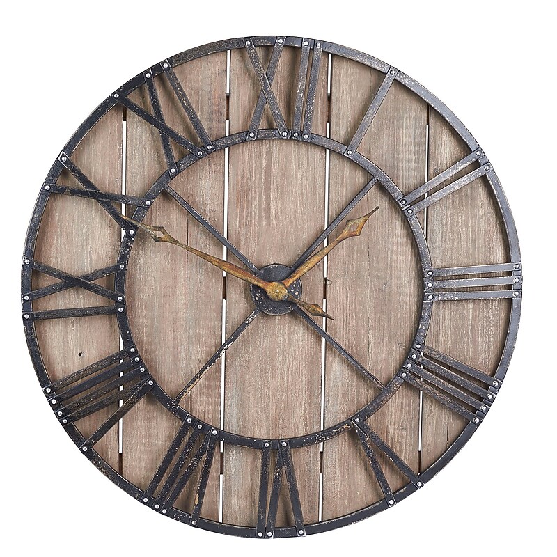 Household Essentials Roman Numerals Vintage Barnwood and Black Wall Clock, (2376-1) image 1