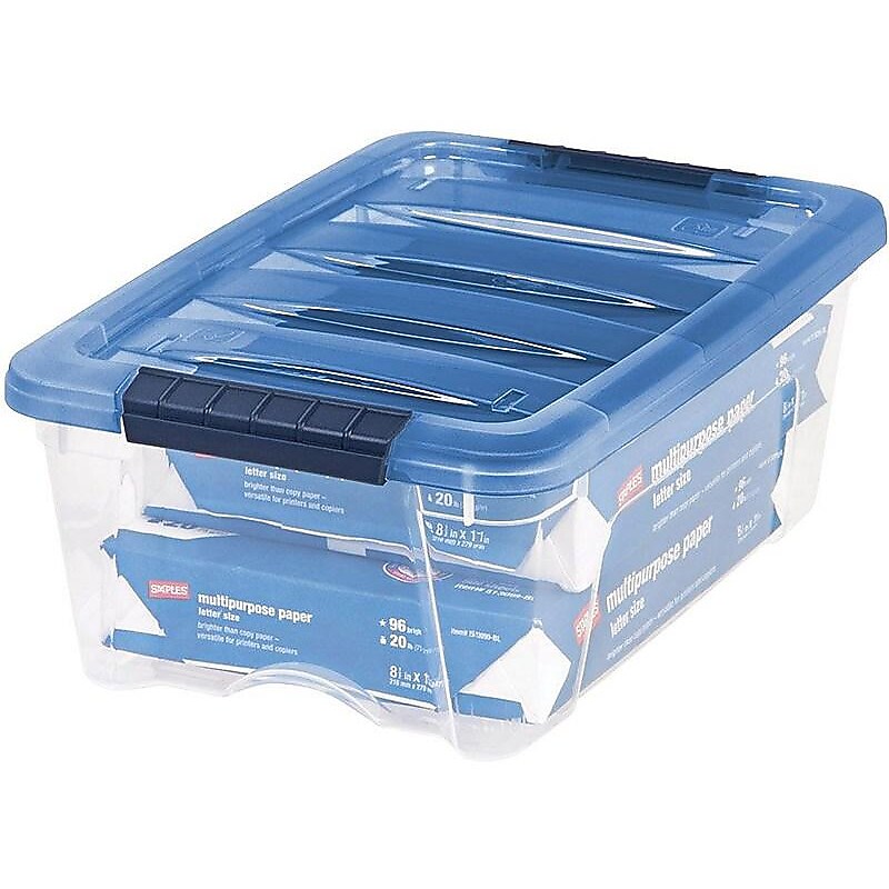 Iris Stack & Pull 12 Qt. Snap Lid Storage Boxes, Clear/Navy, 6/Carton (100306-CT) image 1