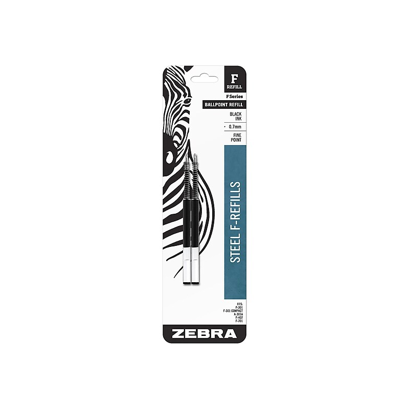 Zebra Steel F-Refill Ballpoint Pen Refill, Fine Point, Black Ink, 2 Pack (85512) image 1