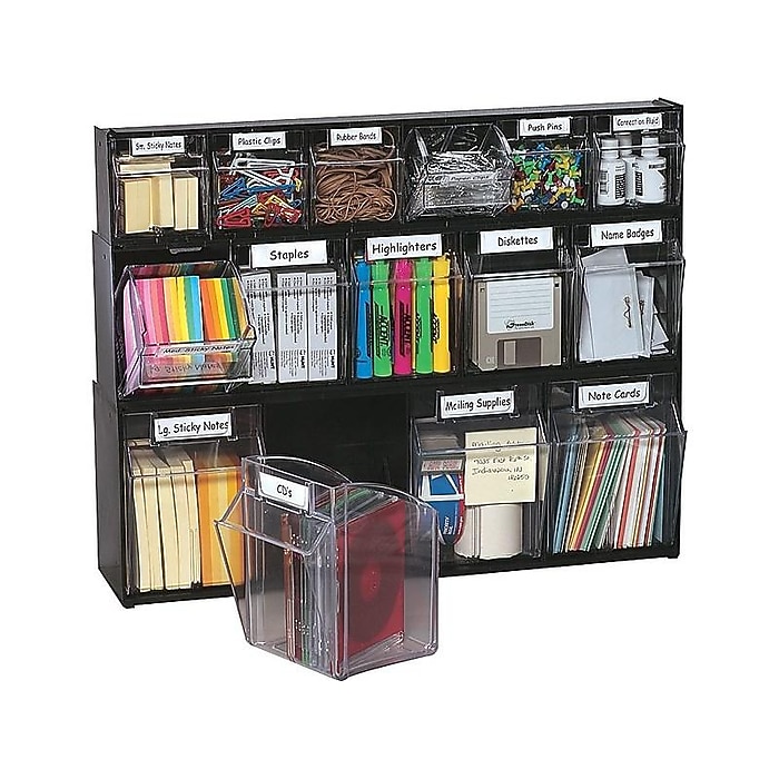 Deflect-O Interlocking Tilt Bin Plastic Compartment Storage, Black