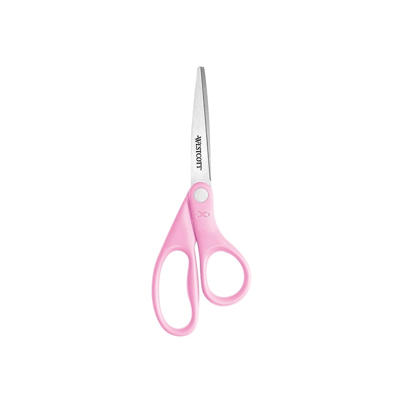Westcott All Purpose Pink Ribbon 8" Stainless Steel Scissors, Pointed Tip, Pink (15387) image 1