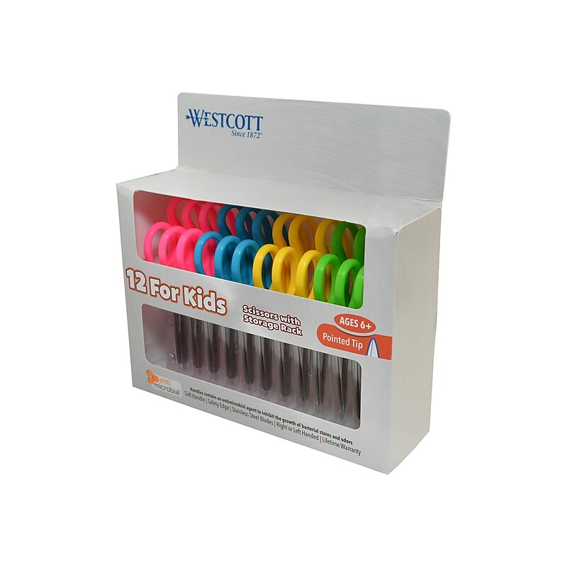 Westcott® 5" Stainless Steel Kid's Scissors, Pointed Tip, Assorted Colors, 12/Pack (14872) image 1
