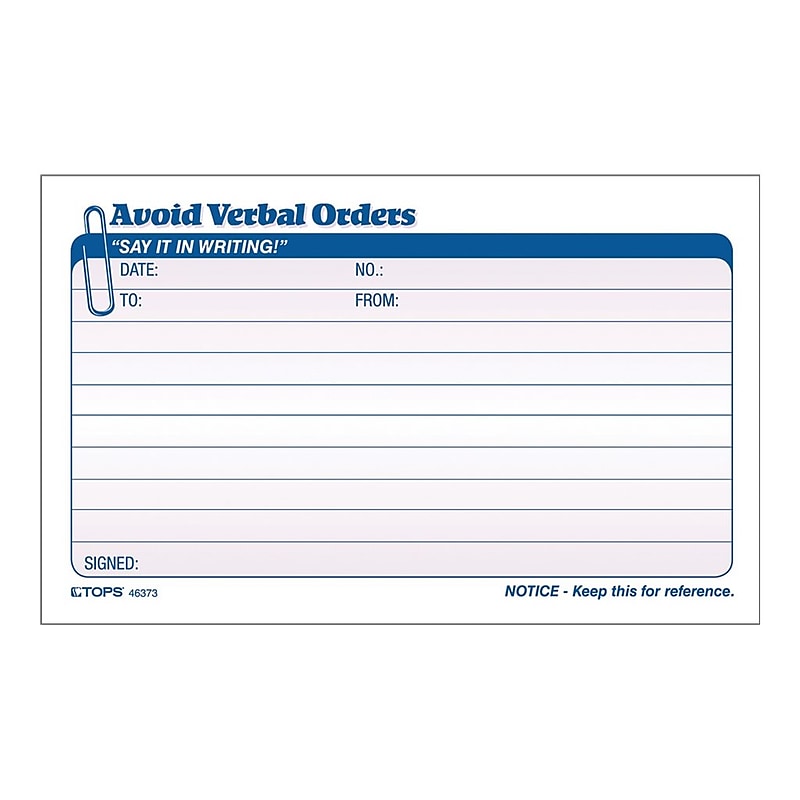 TOPS 2-Part Carbonless Work Orders, 4.25"L x 7"W, 50 Sets/Book (46373) image 1