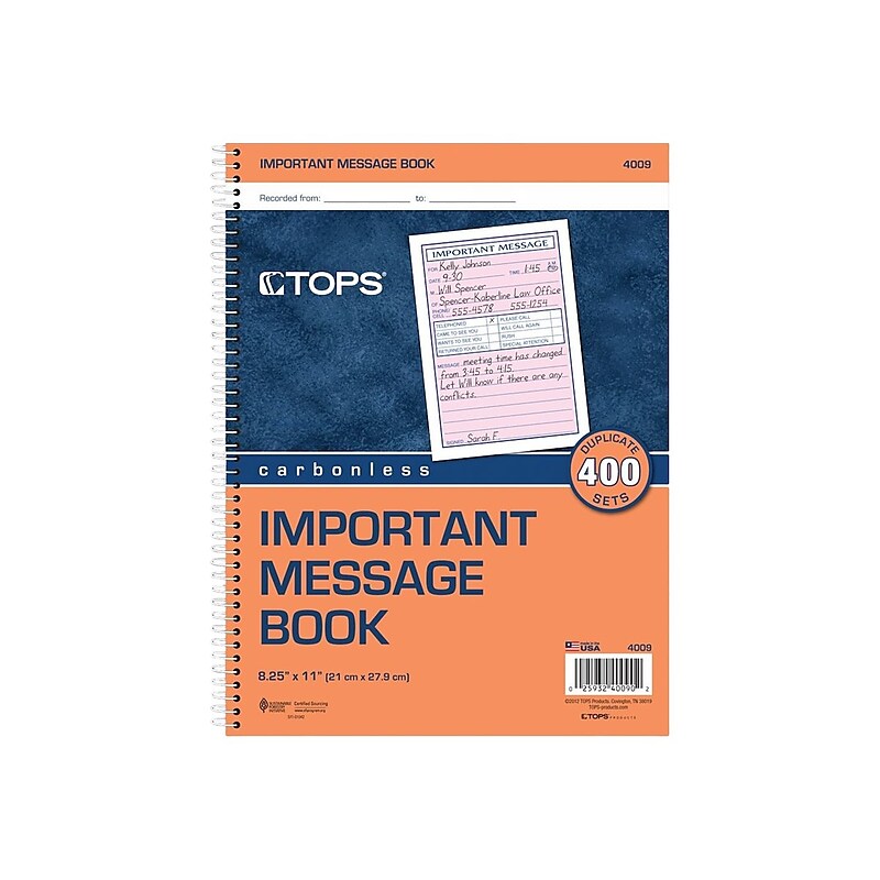 TOPS Message Pad, 8.25" x 11", White, 50 Sheets/Pad (4009) image 1