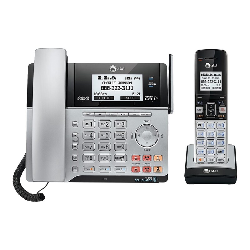 AT&T Connect to Cell 2-Line Cordless VOIP Phone with Digital Answering, Black/Silver (TL86103) image 1