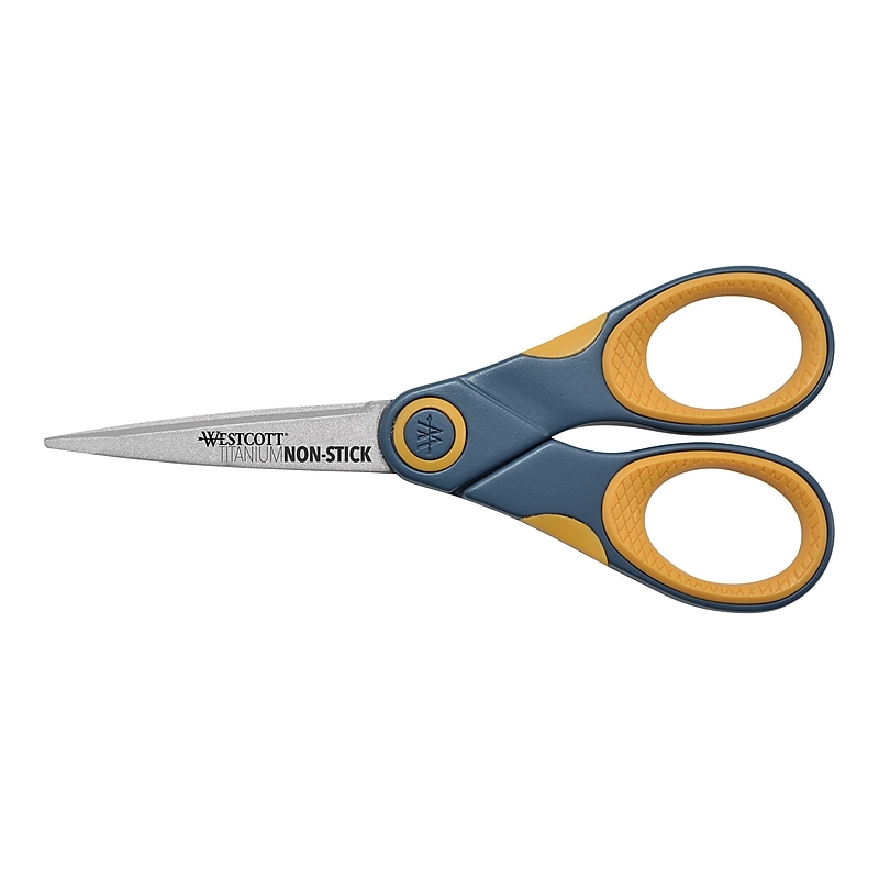 Westcott Titanium Bonded 5" Non-Stick Titanium Multi-Purpose/Heavy Duty Scissor, Pointed Tip, Gray/Yellow (14881) image 1