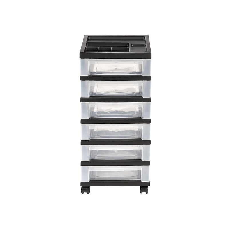 Iris 6 Drawers Durable Storage Cart, Black/Clear (116862) image 1