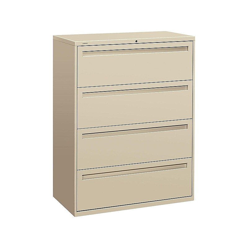 HON Brigade 700 Series 4-Drawer Lateral File Cabinet, Locking, Letter/Legal, Putty, 42"W (H794.L.L) image 1