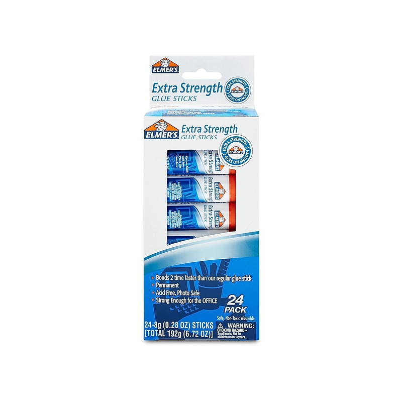 Elmer's Extra Strength Glue Sticks, 0.28 oz., White, 24/Pack (E554) image 1