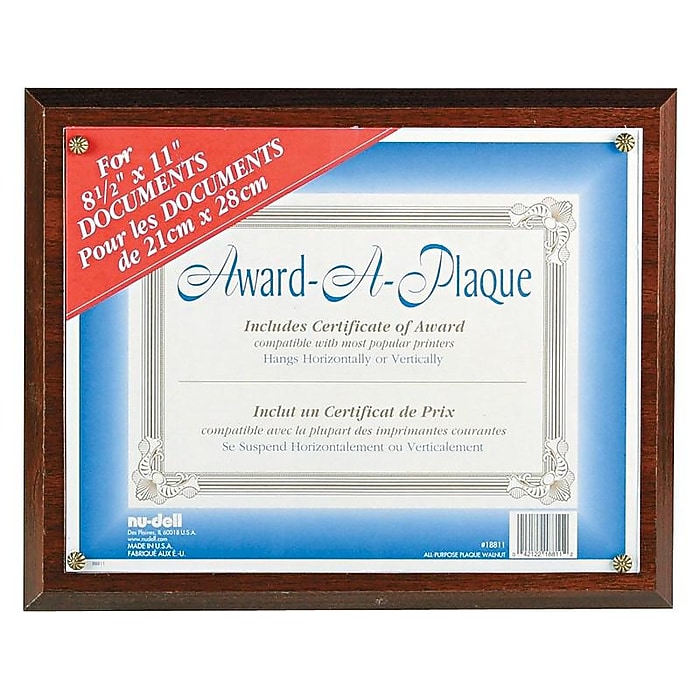 Certificate Plaque Walnut Certificate Frame - 8.5x11 Display Plaque For ...