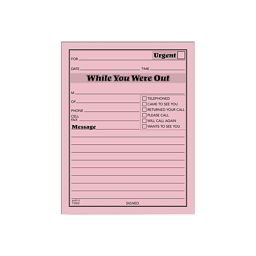 TOPS While You Were Out Message Pads, 4.25" x 5.5", Pink, 50 Sheets/Pad, 12 Pads/Pack (TOP 3002P
