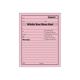 TOPS While You Were Out Message Pads, 4.25" x 5.5", Pink, 50 Sheets/Pad, 12 Pads/Pack (TOP 3002P)