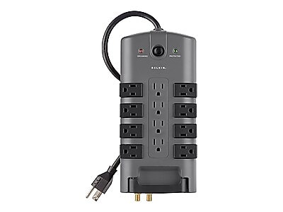 Belkin PivotPlug 12-Outlet Surge Protector, 4,320 Joules, 8′ Cord, Gray/Black (BP112230-08) Simolary simolary.com