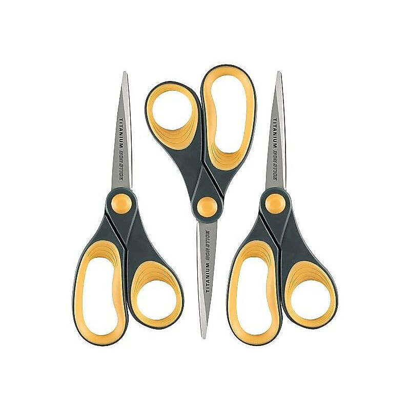 Westcott Titanium Bonded Non-Stick 8" Titanium Standard Scissors, Pointed Tip, Gray/Orange, 3/Pack (15454) image 1