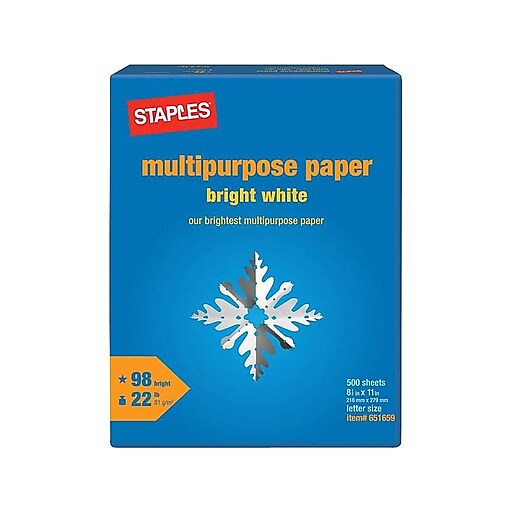 Staples 8 5 x 11 multipurpose paper 22 lbs 98 brightness 500 ream