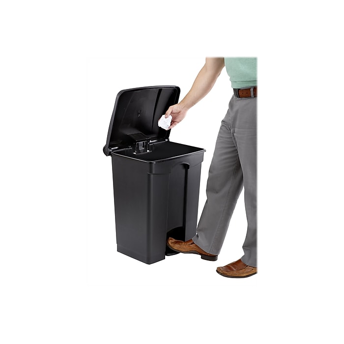 Safco Indoor Step Trash Can, Black Plastic, 17 Gal. (9922BL) | Staples