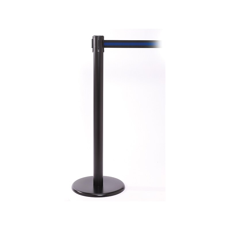 QPro 250 Black Retractable Belt Barrier with 11' Black with Black/Blue Striped Belt (PRO250B-BBL) image 1