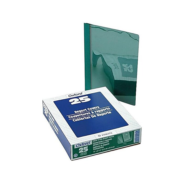Oxford Clear Front Report Cover, Letter Size, Hunter Green, 25/Box